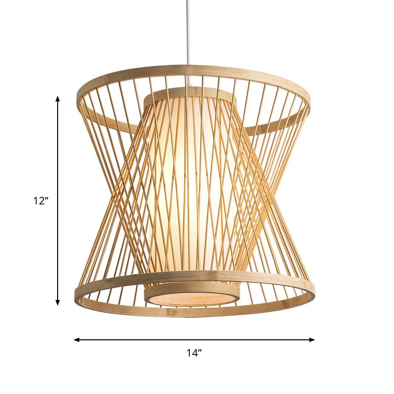 Cone Suspension Pendant Contemporary Bamboo 1 Bulb Wood Hanging Light Kit for Restaurant, 14"/16"/19.5" Wide