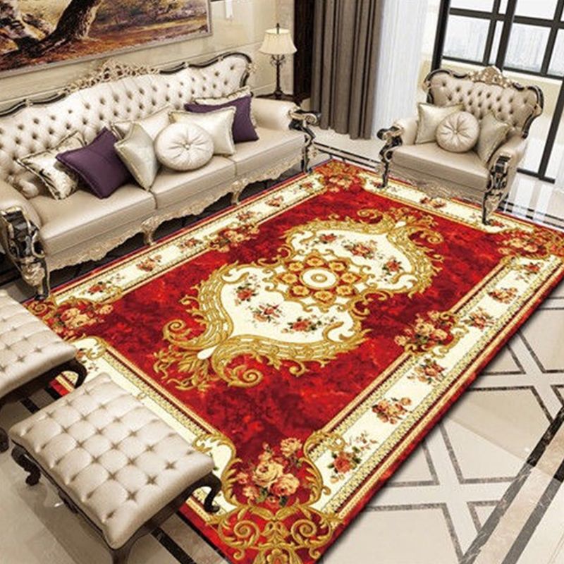 Glam European Style Rug Floral Printed Carpet Polyester Non-Slip Backing Carpet for Living Room