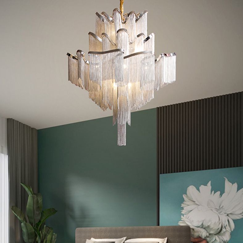Aluminum Tassel Tiered Pendant Lamp Contemporary Chandelier Light Fixture