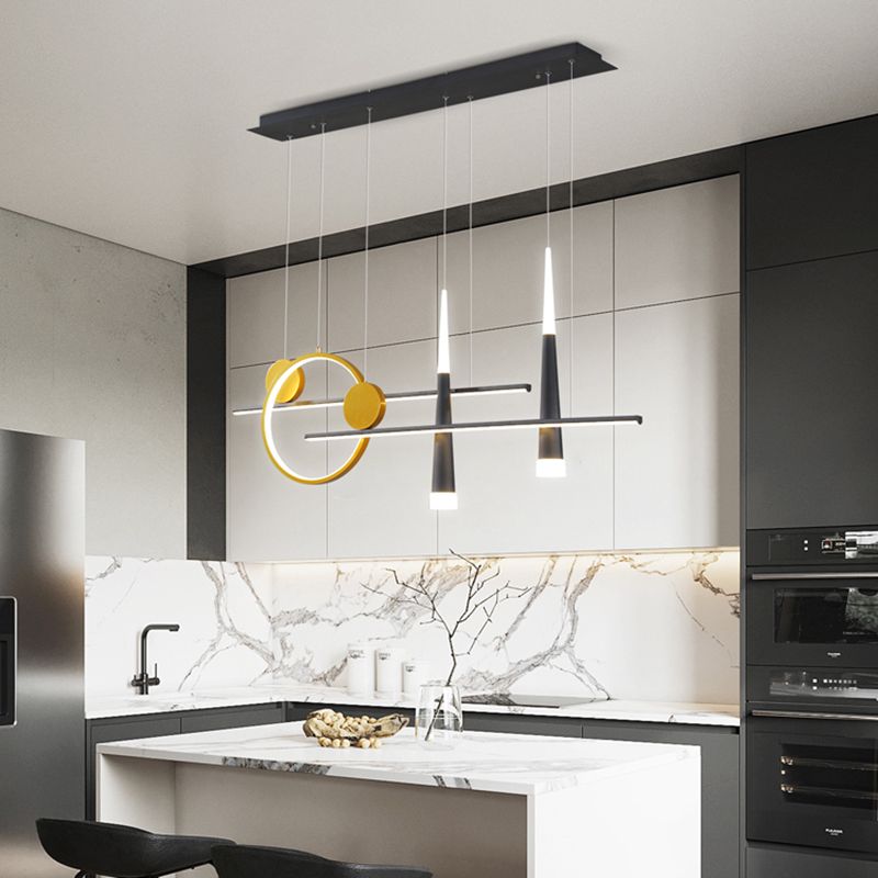 5 Light Linear Island Lighting Contemporary Metal Island Pendant Lights