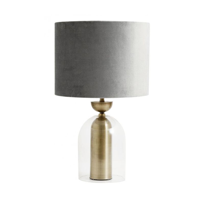 Gold Bell Table Light Contemporary 1 Bulb Clear Glass Desk Lamp with Grey Fabric Shade for Bedside
