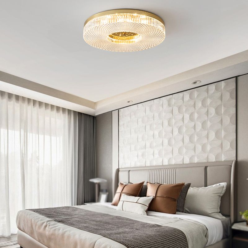 Modern Circular LED Flush Mount Lighting Golden / Black Ceiling Light for Bedroom
