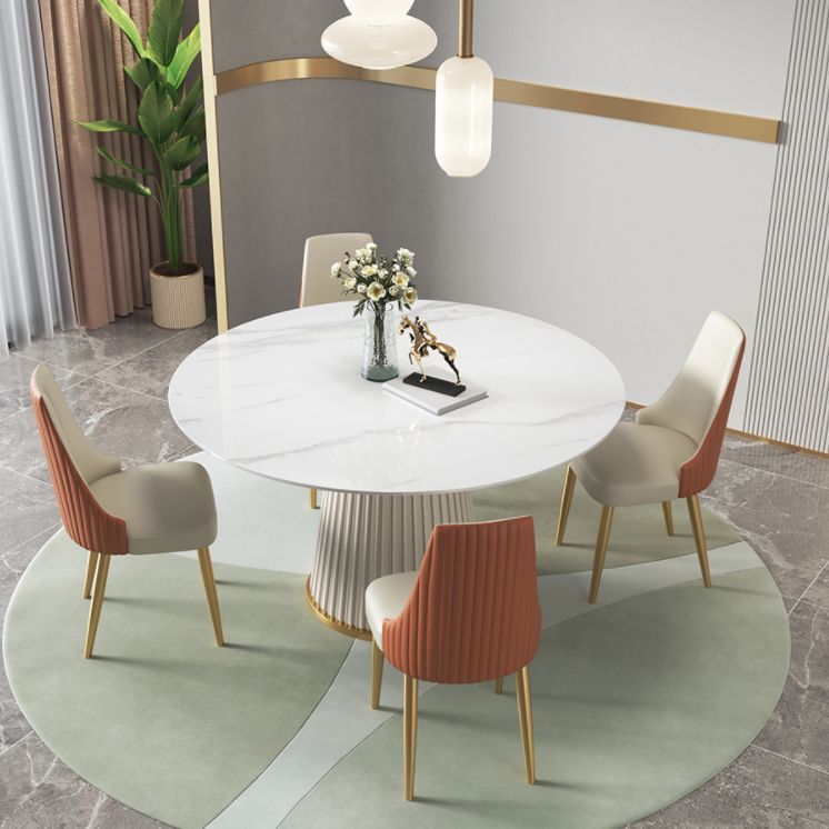 Sintered Stone Top Dining Table in White Luxury Kitchen Table with Pedestal Base