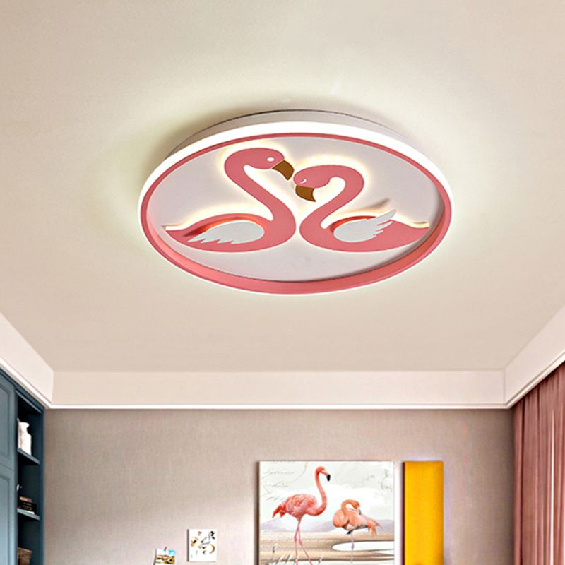 Modern Romantic Lover Swan Flushmount Acrylic Bedroom LED Flush Mount Ceiling Light in Pink
