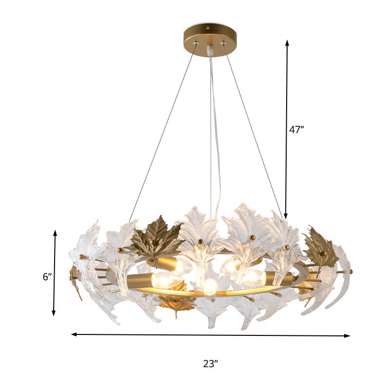 5 Lights Chandelier Light with Maple Crystal Colonial Living Room Hanging Light Fixture with Gold Ring