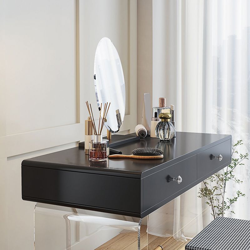 2 Drawers Clear Acrylic Makeup Table Contemporary 17.72" D Vanity Set with Stool & Mirror
