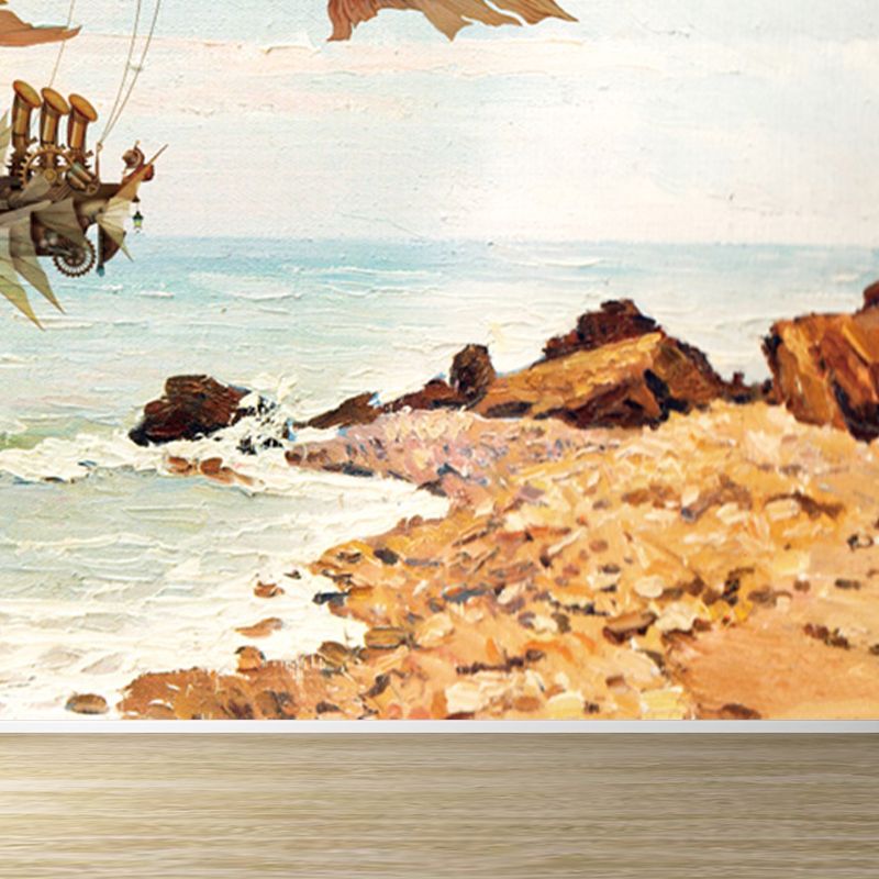 Whale and Sea Mural Decal Pastel Color Children's Art Wall Covering for Kids Room