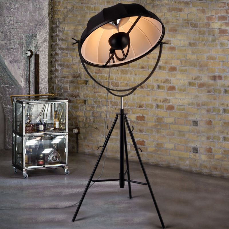Lámpara de trípode de trípode en forma de sombrero Art Deco Iron Coster 1 Head Sala de estar de pie de pie en negro/gris