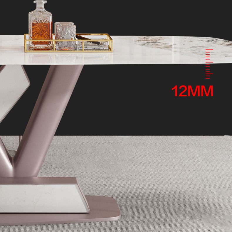 Juego de comedor Mesa de piedra sinterizada moderna con rectángulo de base de pedestal juego de comidas para restaurante