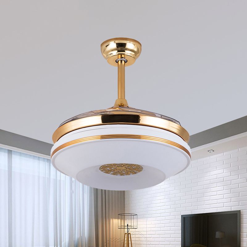 42 "W gouden ring plafond ventilatorlamp Minimalistisch acryl LED LED RAME SEMI SEMI VOILIG Licht met 4 heldere messen, externe/wandregeling/frequentieconversie en afstandsbediening