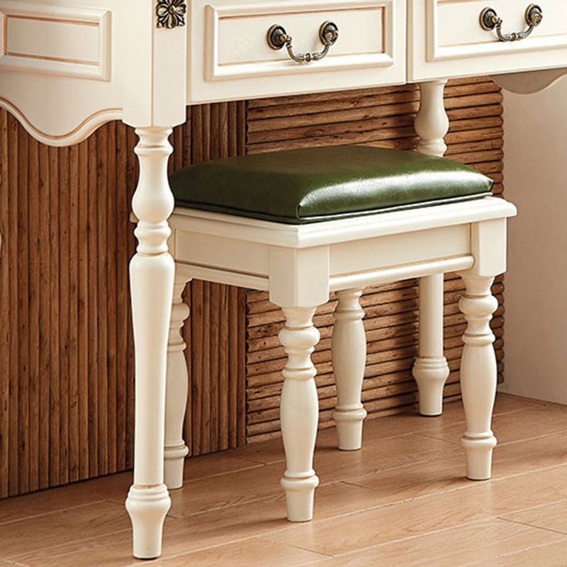 Ivory Mirrored Vanity Desk with 4 Drawers Victorian Wood Dresser