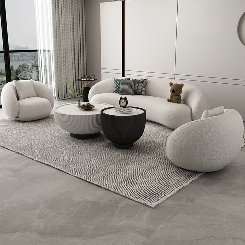 Modern White/grey Wool Curved Sofa Tight Back Stationary Sectional
