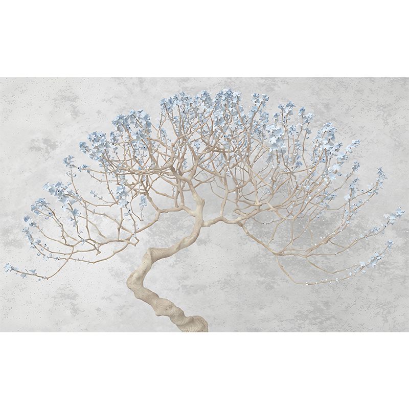 Blue Watercolors of Tree Mural Wallpaper Water-Resistant Wall Covering for Accent Wall