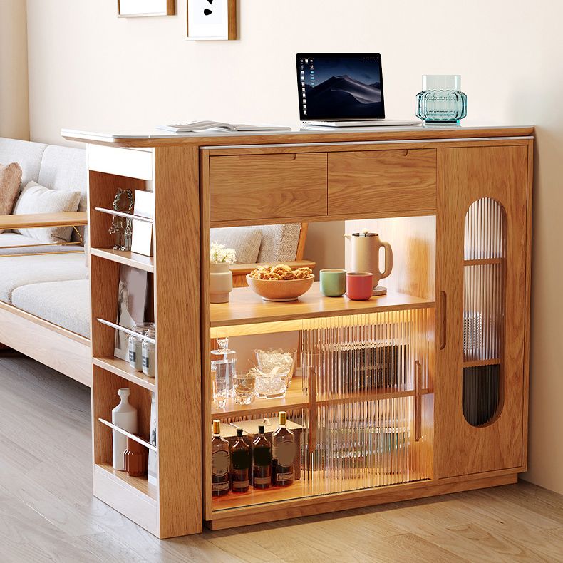 Stone Top Bar Table with Wooden Storage Rectangle Bistro Table for Small Places