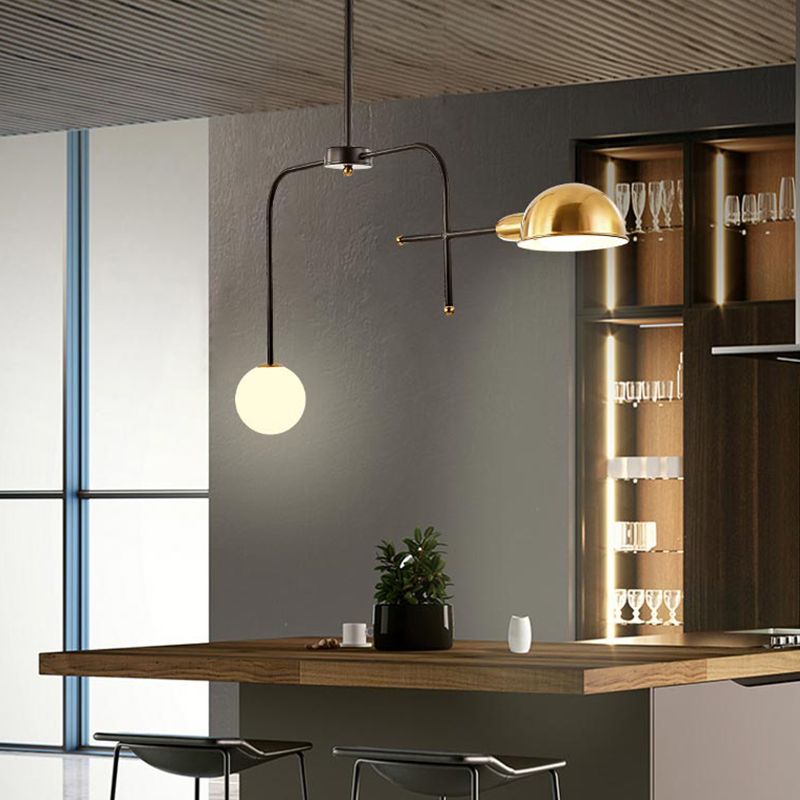 Metal Armed Hanging Chandelier Modern 2/4 Bulbs Black and Gold Ceiling Suspension Lamp