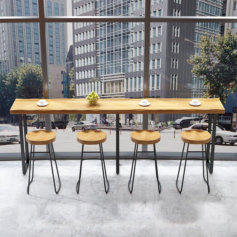 Modern Brown Wood Pub Table Rectangle Table Top Black Sled Table 42'' H