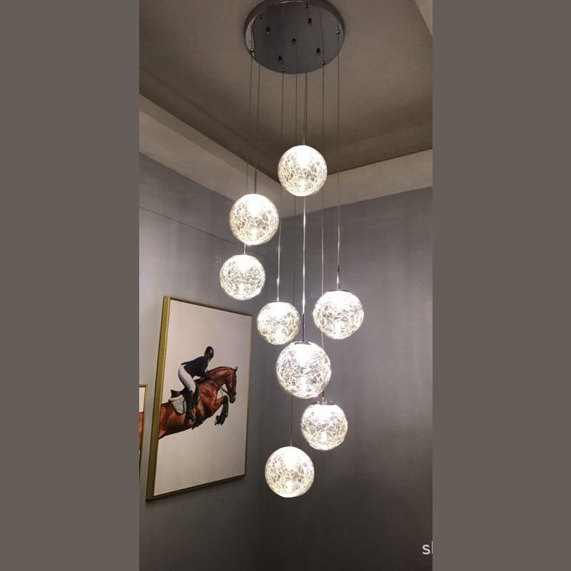Globe Multi Light Pendant Mid-Century Modern Glass Hanging Pendant Lights for Duplex Stairs