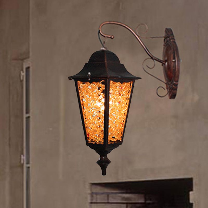Lantern Restaurant Wall Sconce Lamp Antique Metal 1 Light Red/Yellow/Green Wall Lighting Fixture with Glass Decoration