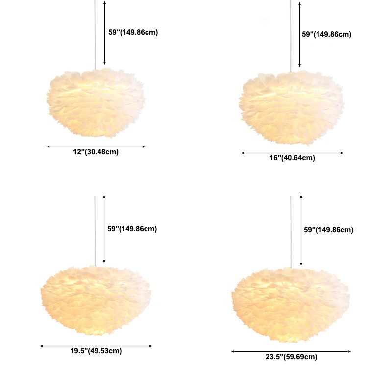 Feather White Hanging Lamp in Modern Style Round Shaped Indoor Pendant Light