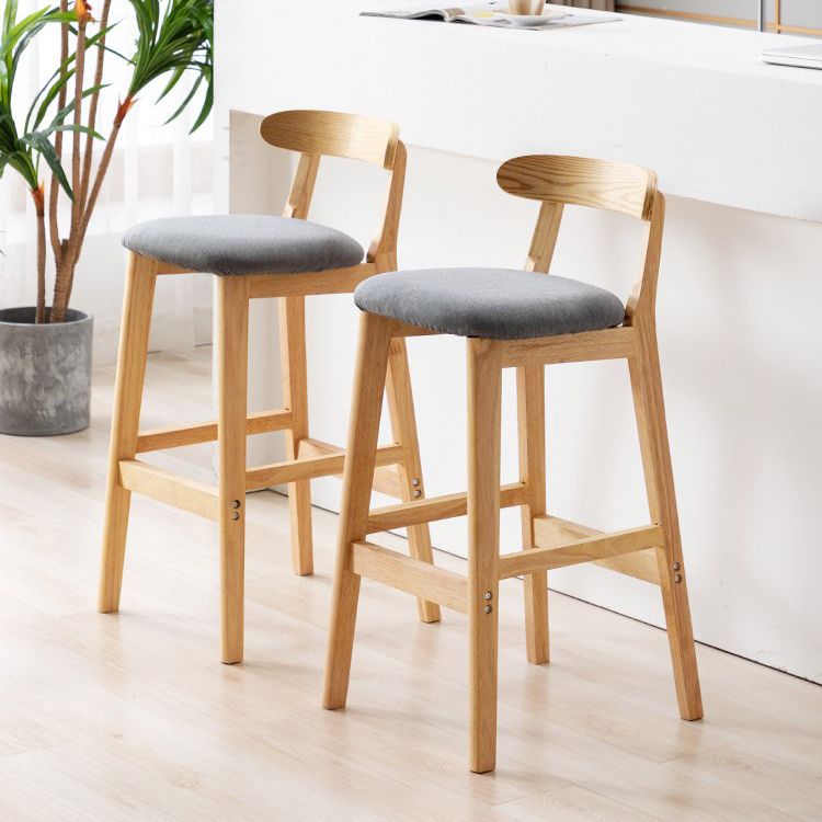 Scandinavian Milk Tea Shop Upholstered Stool Matte Finish Rubberwood Footrest Barstool