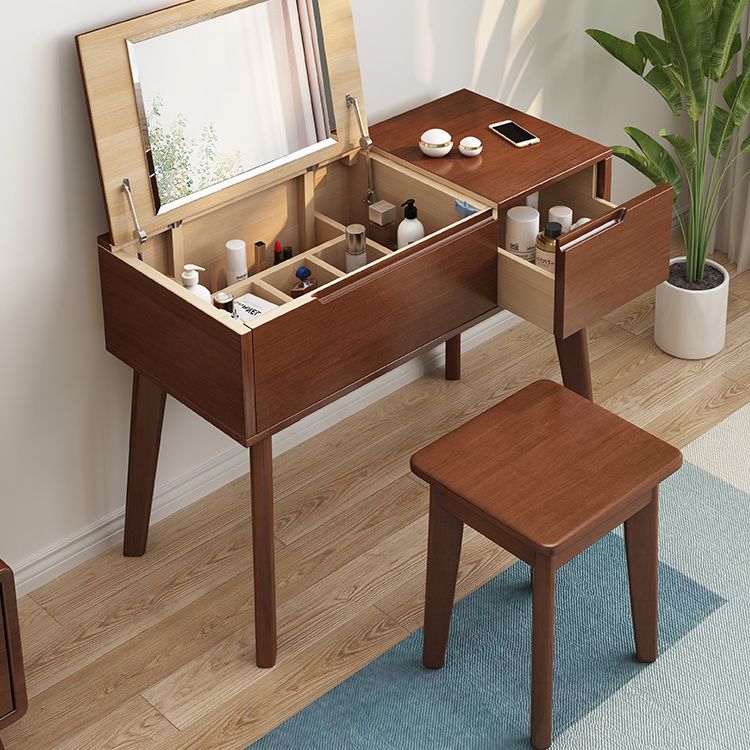 Scandinavian 29.52" Height Solid Wood Table Makeup Vanity with Mirror