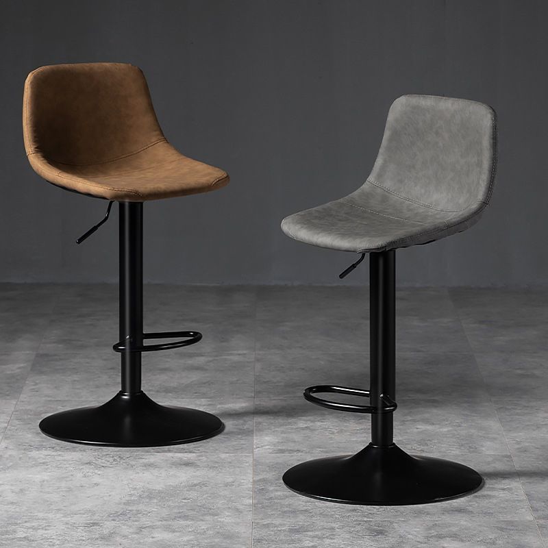 Contemporary Metal Stool Leather Upholstered Counter Stool in Matte Finish for Indoor