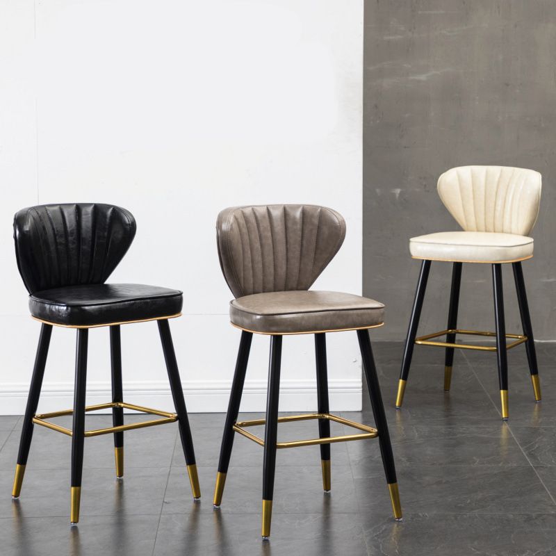Modern Metal Barstool Faux Leather  Counter Stool with Iorn 4 Legs