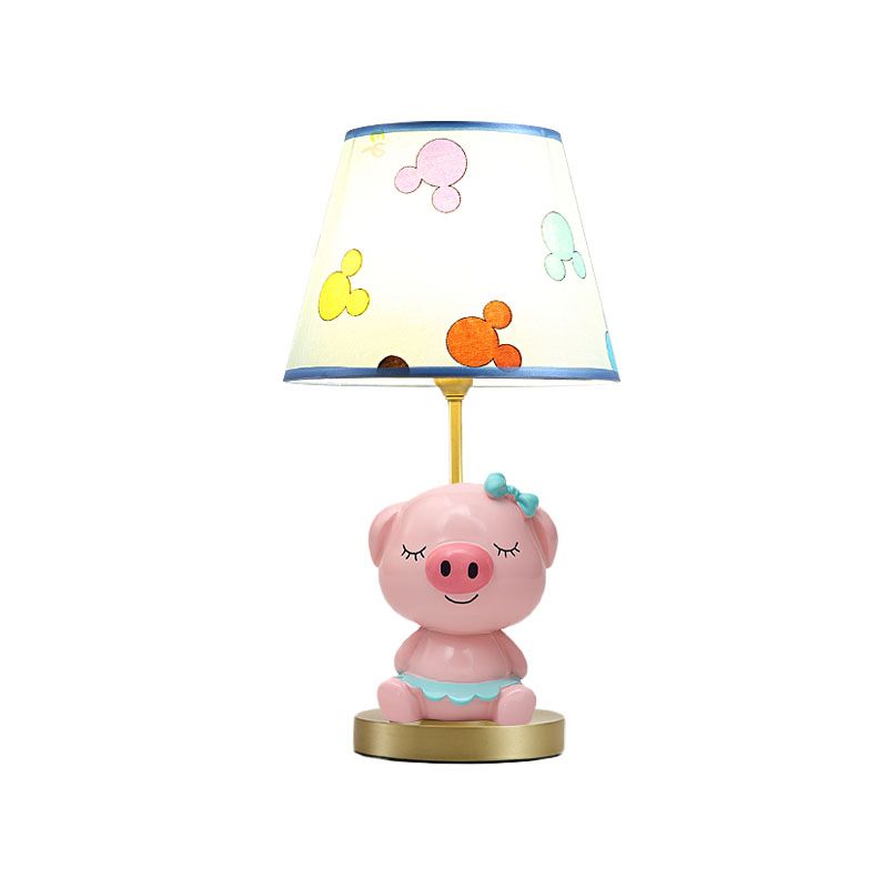 Afdrukstof taps toelopende tafellamp cartoon 1-licht blauw/roze nachtkastje licht met varkensvoetstuk