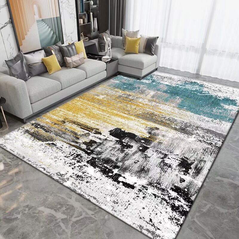Contemporary Washable Carpet Abstract Pattern Rug Polyester Stain Resistant Carpet for Living Room