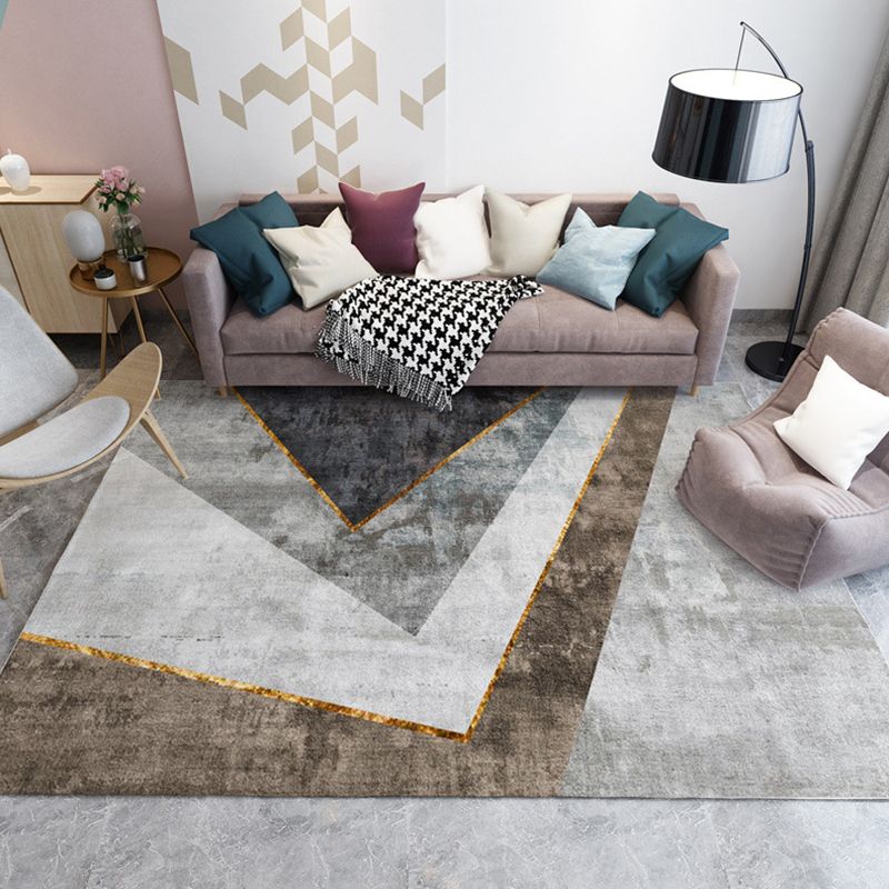 Modern Indoor Rug Polyester Marble Print Rug Non-Slip Backing Carpet for Living Room