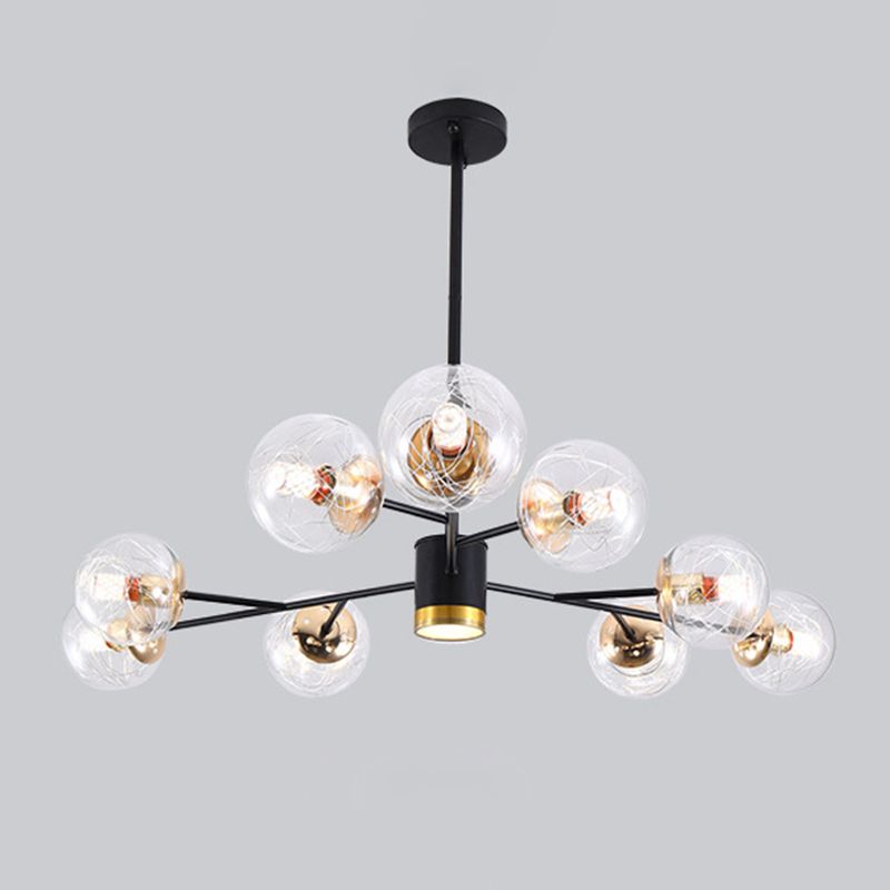 Black Round Pendant Chandelier Minimalist Style Glass Chandelier Light Fixture for Living Room