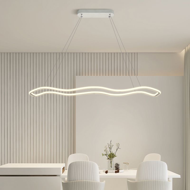 Metal Linear Island Lighting Modern Island Lighting 1 Light Pendant Lighting in White