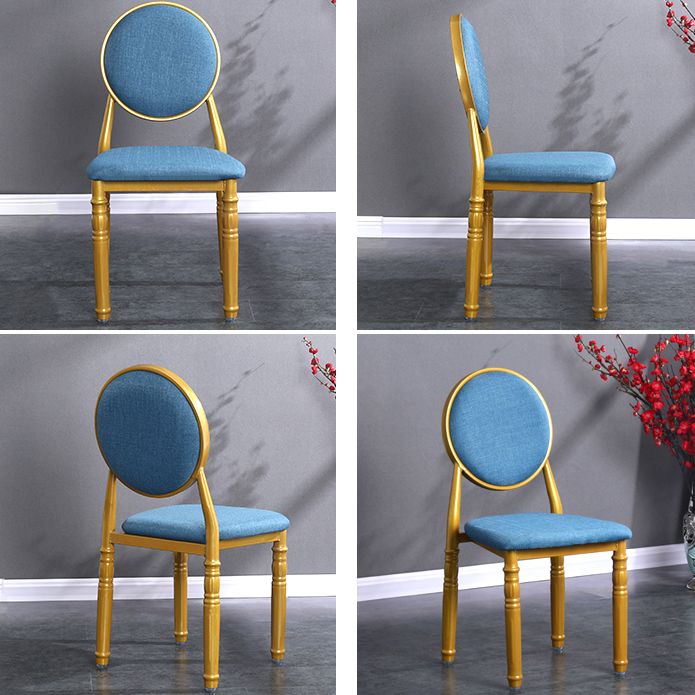 Silla lateral casera escandinava Silla lateral de comedor tapizada de metal con respaldo abierto