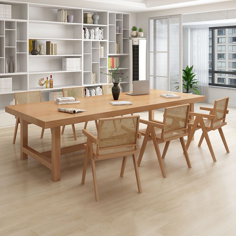 Rectangle Industrial Dining Room Table Pine Solid Wood Table with Trestle Base