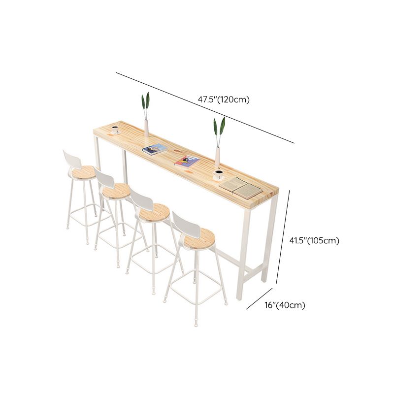 Rectangular Bar-height Table Wood Top Pub Table with White Base