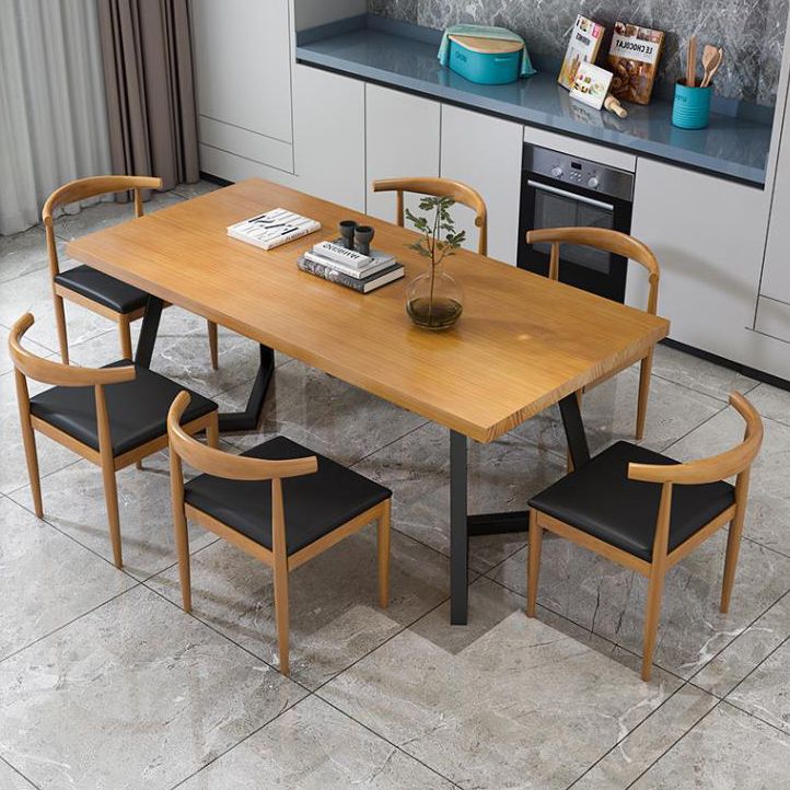 Metal Industrial Rectangle Table Pine Solid Wood Top Table with Sled Base
