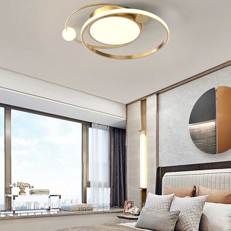 Metal Circular Line Design 3-Lights Flushmount Lamp Modern Simplicity Acrylic LED Ceiling Light for Study Room