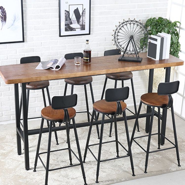 Indoor Rectangle Counter Height Table Trestle Solid Wood Natural Counter Table