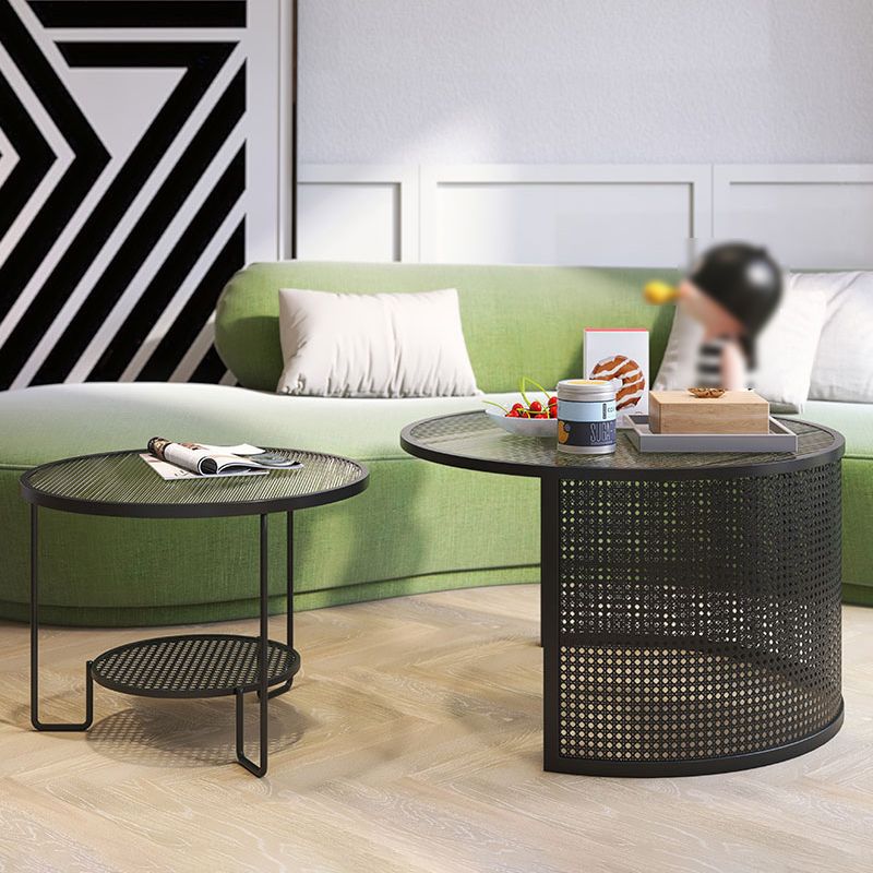 Round GlassCoffee Table Tropical No Distressing Coffee Table Set with Shelf