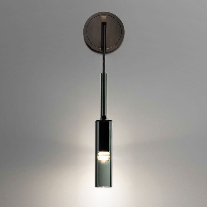 Single Adjustable Wall Sconce Brass and Glass Bottle Shape Wall Fixture in Grey
