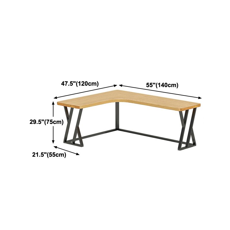 Modern Wooden Office Desk L-Shaped Home Desk with Metal Base