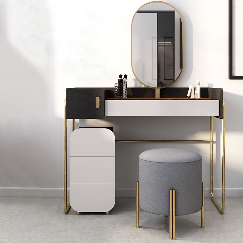 Contemporary Glass Vanity Makeup Dressing Table Set with Mirror & Stool - 32.38" H