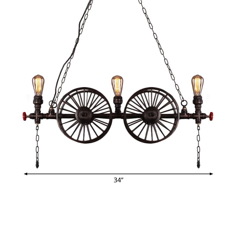 Wheel Piping Living Room Island Light Industrial Iron 2/3/4 Heads Black Hanging Light Fixture