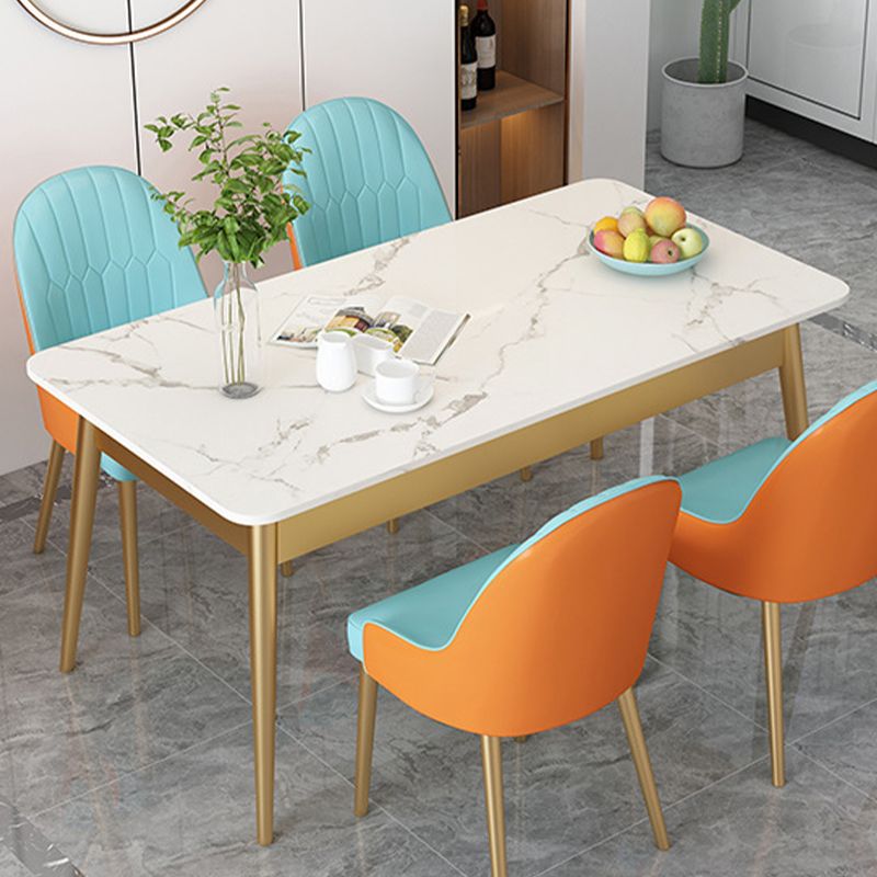 Modern Rectangle Dining Table Sintered Stone Top 4 Iron Legs Dining Room Table