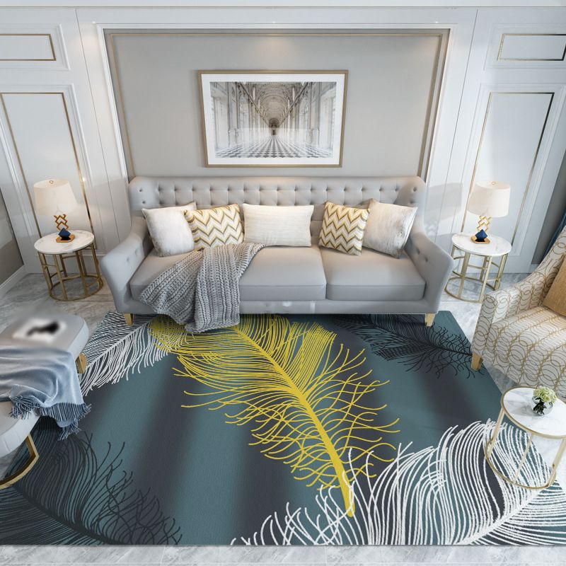 Modern Indoor Rug Minimalist Fish Print Polyster Carpet Washable Anti-Slip Carpet for Living Room