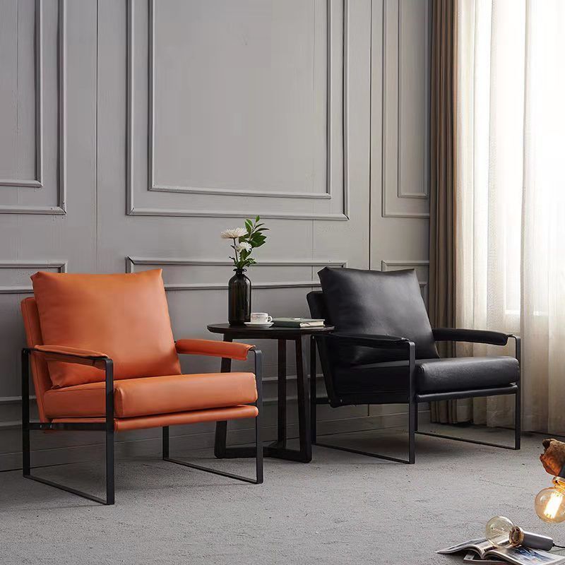 Contemporary Faux Leather Sled Pillow Back with Black Legs Accent Armchair