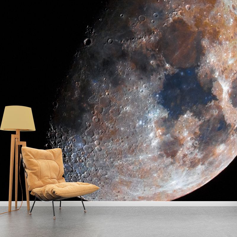 Modern Waxing Gibbous Moon Mural Black-Grey Kids Bedroom Wall Art, Made to Measure