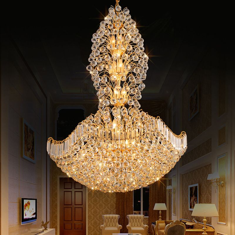 Crystal Dome Hanging Ceiling Light Contemporary 9 Lights Gold Chandelier Light for Dining Room