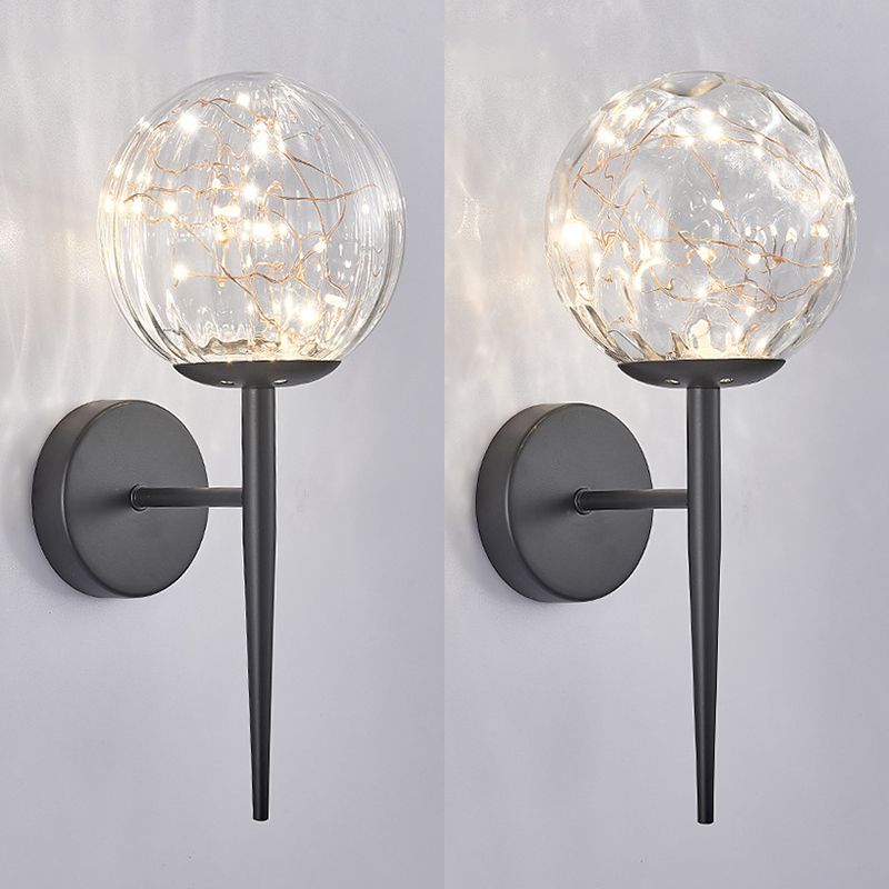 Nordic Style Simplicity Indoor Wall Lamp LED Light String Glass Ball Sconce Lights with Metal Lamp Post