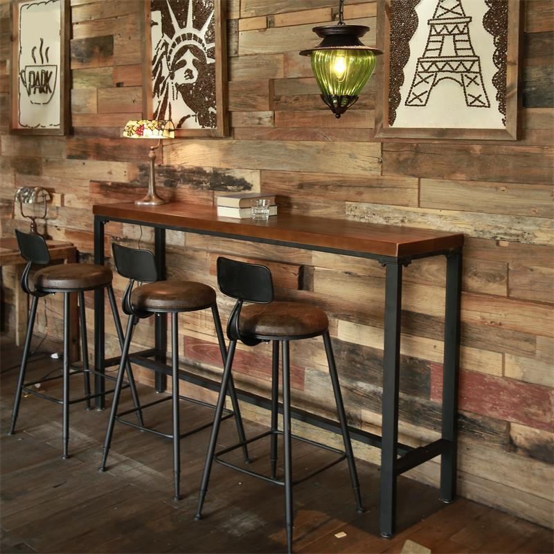 Table de bar à style moderne marron et table de bar à café en fer noir en fer noir